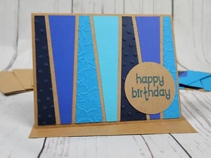 Glückwunschkarten-Set Happy Birthday #5b [4er-Set, handgefertigte maskuline blaue Prägung] - Bild 1 von 6