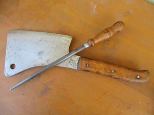 Altes Hackbeil-Fleischerbeil-Metzgerbeil +Wetzstahl - Bild 1 von 6