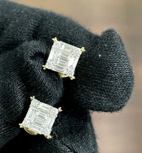 Natürliche Diamant Ohrstecker Asscher Form, 2ct Solitär Look Unisex Wear. - Bild 1 von 11