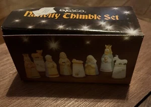 Vintage Rarität Enesco Weihnachtskrippe Fingerhüte 6 Stück 3 Weise Männer Maria Josef Jesus - Bild 1 von 4
