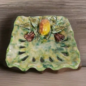 Mexikanische Majolika grün 3D Volkskunst Wandkeramik Mellado Gto Zitrone Obst gewellt - Bild 1 von 11