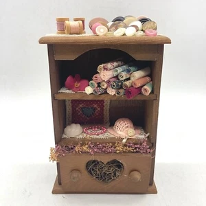 Vintage Dollhouse 1:12 Scale Cupboard 6.5" Curio Cabinet w/ Crafts & Linens OOAK - Picture 1 of 4