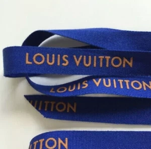 1 Yard of 1/2" Designer Louis Vuitton Blue Gift Ribbon w/Gold Logo Authentic New - Picture 1 of 6
