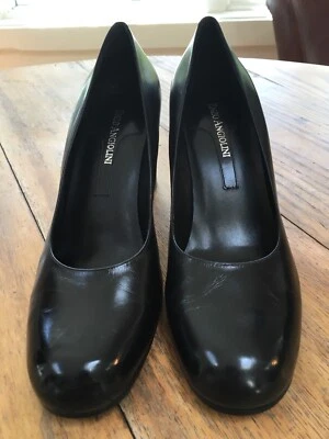 Zapatos de salón Enzo Angiolini Eaelise de cuero negro/tacones altos apilados para mujer talla 7-nuevos Foto 1 de 4