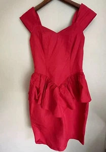 Vtg Jessica McClintock Gunne Sax Size Small/Med Red Dress 7/8 Peplum Made in USA - Picture 1 of 6