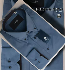 CAMICIA CALIBRATA PORTOCERVO COTONE PICCHE' AZZURRO MAN. LUNGA MIS. 3XL 4XL 5XL - Foto 1 di 4