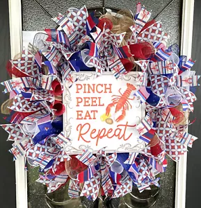 Pinch Peel Seafood Boil Summer Front Door Wreath Crawfish Lobster Shrimp Boil - Picture 1 of 6