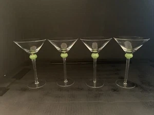 Martini Cocktail Glasses Champagne Goblet Green Glass Ball On Stem Rare Set of 4 - Picture 1 of 12