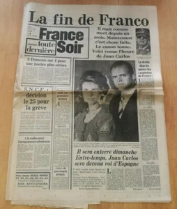JOURNAL FRANCE SOIR 21 NOVEMBRE 1975 MORT DECES DE FRANCO ESPAGNE - Bild 1 von 2