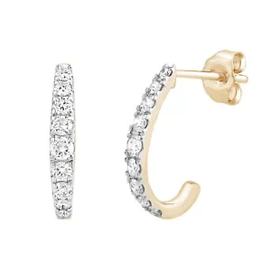 1/2Ct Round Cut Lab Grown Diamond J Shaped Hoop Women's Earring 10K Yellow Gold - Picture 1 of 9
