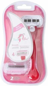 PURE GIRL Edelstahl Rasierer Einweg 1 Griff & 2 Patronen mit 4 Klingen - Bild 1 von 6