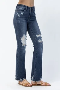 Jeans Judy blu donna vita media orlo grezzo distrutto slim bootcut elasticizzato nuovo con etichette 11 - Foto 1 di 11