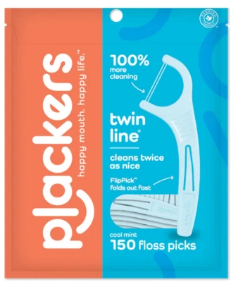 PLACKERS 150 x Twin Line DENTAL FLOSSERS, Bargain Pack, Cool Mint, NEW LABEL, UK