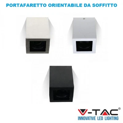 V-TAC VT 797 PORTAFARETTO ORIENTABILE QUADRATO DA SOFFITTO LAMPADINE GU10  GU5.3 - Immagine 1 di 4