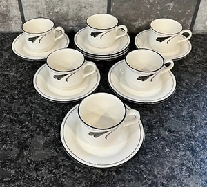 (6) Lenox Black Brushstrokes Cup & Saucer Sets + (2) Saucers White w/Black Trim - Picture 1 of 8
