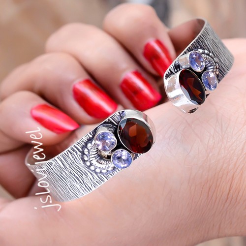 VALENTINO Bracciale in argento sterling 925 con pietre preziose taglio granato e ametista sfaccettato per mamma