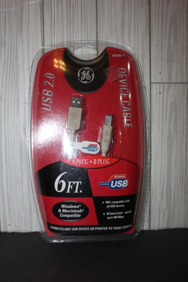 GE USB 2.0 6 Ft. Windows & Mac Printer Device Cables 480 MPS  H097891 - Image 1 of 2
