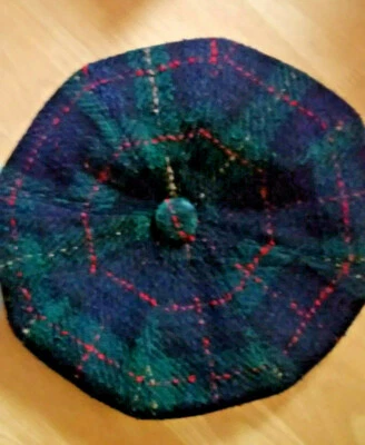 Beret Hat Unisex Round New 11" Across Thick Blue Green with Red Touch of Yellow - Image 1 of 4