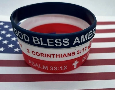Pulsera Inspiración Bandera Cristiana Americana Evangelismo - Dios Bendiga América Foto 1 de 4