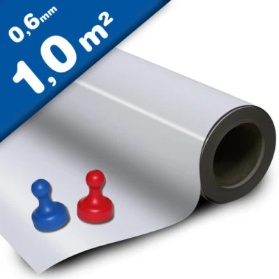 Eisenfolie Ferrofolie selbstklebend weiß glänzend 0,6mm x 1 m x 1m - Meterware