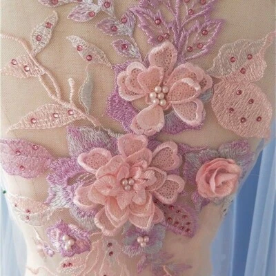 Colorful 3D Florals Lace Beaded Floral Applique Party Dress Patch Craft Elegant - Image 1 of 4