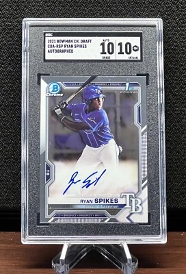 RYAN SPIKES 2021 Bowman Chrome Draft 1st Rookie Card Auto SGC 💎 10 Tampa Rays - Image 1 of 2