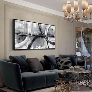Abstract Art Wall Decor Framed Wall Art Black and White Wall Artwork Grey Wal... - Picture 1 of 7