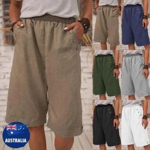 Womens Solid Pockets Straight Pants Ladies Summer Elasticated Waist Trousers AU - Picture 1 of 19