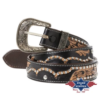 Cintura in pelle Stars & Stripes western belt WG-305 - Immagine 1 di 2