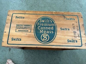 VINTAGE Wooden Swifts Premium FOOD CANNED MEAT CRATE BOX NY USA Argentina WOOD - Picture 1 of 7