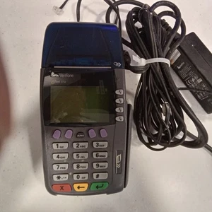 Verifone Omni 3750 Gray & Blue Wired Digital POS Credit Card Terminal Reader - Picture 1 of 5