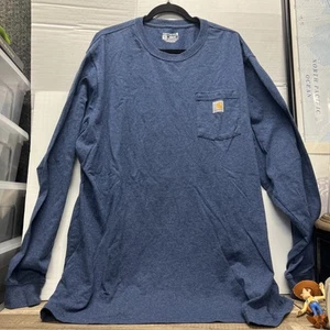 Carhartt Shirt Mens XLT Blue Loose Fit Long Sleeve Pocket Crew Neck - Picture 1 of 6