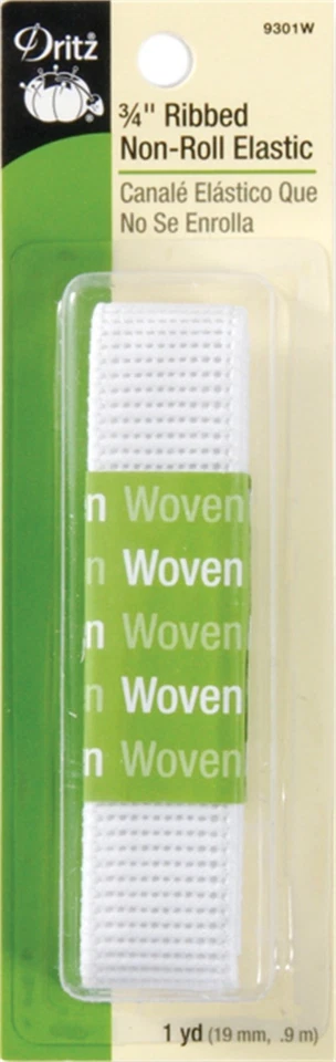 Dritz 9301W Ribbed Non-roll Elastic White 3/4-inch 103319