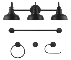 Hampton Bay Elmcroft 29" 3-Light Matte Black Farmhouse Vanity Light & Hardware - Picture 1 of 10