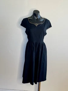 LINDY BOP Black Cotton Stretch Fit & Flare Retro Pin Up Dress Size UK 18 - Picture 1 of 9
