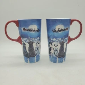 Cypress Home Set Of 2 Coffee Travel Mug Tumbler Dogs & Santa Xmas NO LIDS - Picture 1 of 11