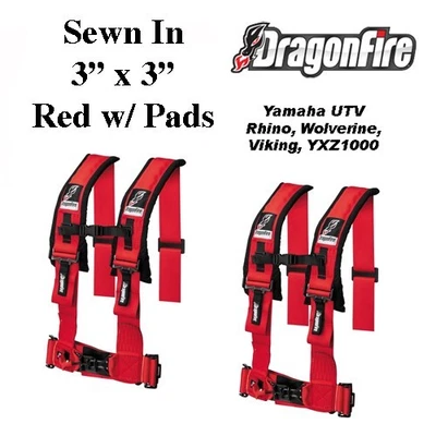 2 Yamaha UTV Dragonfire H-Style 4 Point Sewn In Style Harness Red 3" w/Pads - Image 1 of 2