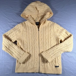 Abercrombie & Fitch gelber Woll-Hoodie-Pullover mit Zopfmuster Größe Large - Bild 1 von 6