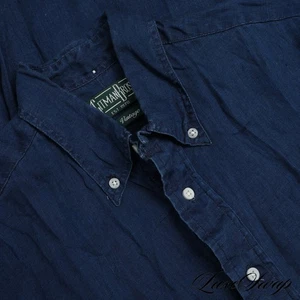 Gitman Bros. Vintage Made in USA 100% Linen Deep Navy Ink Blue Washed Shirt M #8 - Picture 1 of 6