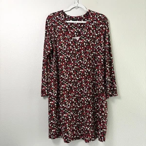 J Jill Wearever Kleid Petite L LP schwarz rot Blumen Langarm V-Ausschnitt Pullover - Bild 1 von 11