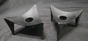 Vintage Brutalist MCM Cast Iron Tripod Candle Holders Minimalist Japan - Picture 1 of 10
