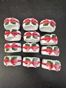Mount Clemens Pottery Ribbon & Holly Napkin Rings Set of 12 Never Used - Picture 1 of 8