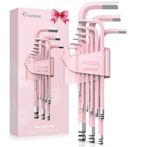 9 PCS PINK Allen Key Set, Long Ball End Hex Key Set, Cr-V Allen Wrench Set fo... - Picture 1 of 9