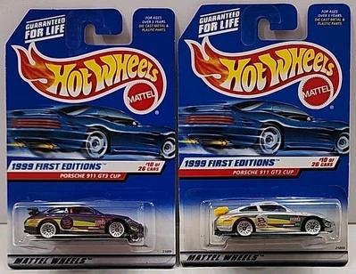 风火轮套装两部 1999 年第一版保时捷 911 GT3 杯。 1 灰色, 1 紫色 — 第 1/2 张图片