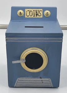 Vintage Blue Metal Washing Machine Coin Bank Handpainted Piggy Bank - Picture 1 of 6