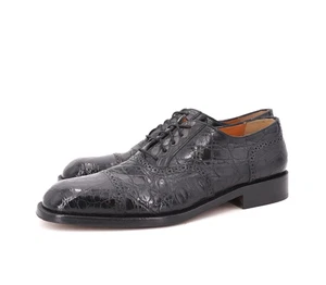 WORN 10x | $2295 SALVATORE FERRAGAMO FOIX 10.5 D CROCODILE BLACK CAP TOE OXFORD - Picture 1 of 15