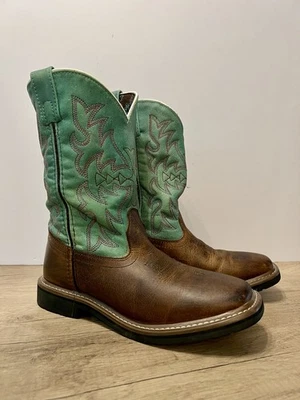 Dan Post  Nia Brown & Turquoise Leather Square Toe Western Boots Youth Girls 3.5 - Image 1 of 4