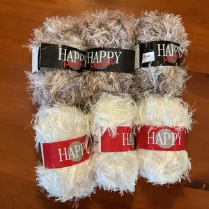 Lot Of 6 Happy Eyelash Yarn 100% Polyester Solids & Multis - Picture 1 of 4