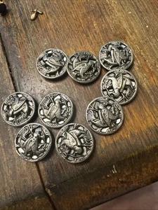 Vintage 9 Silvertone Buttons With Circle And A Bird - Picture 1 of 4