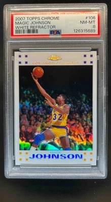 2007-08 Topps Chrome Magic Johnson Refractor White #/99 Lakers PSA 8 - Image 1 of 2